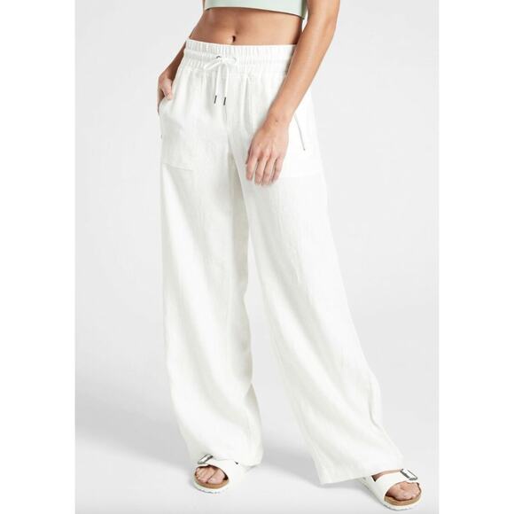 Athleta Cabo Linen Wide Leg Pants White Coastal Minimalist Resort Size 18 - Picture 1 of 9